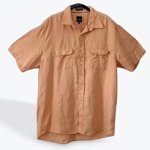 Parc 81  Mens XL 100% Linen Short Sleeve Button Down Shirt Peach Orange‎ 17-17.5